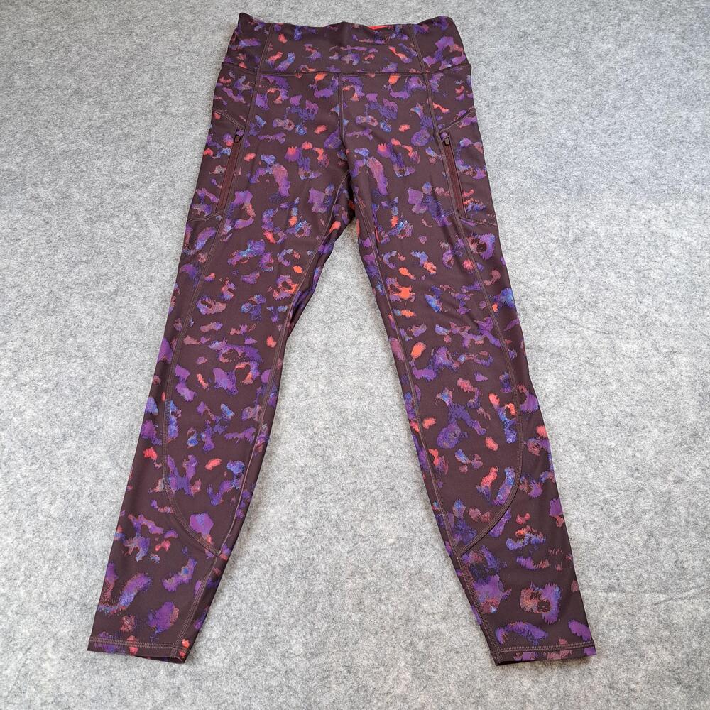 Athleta Leggings Womens Small Purple Rainier Leopard Tight Fleece Lined